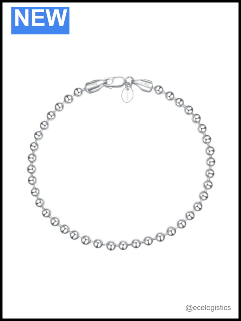 Sterling Silver 18K White Gold Plated Bead Link Bracelet 7 inch